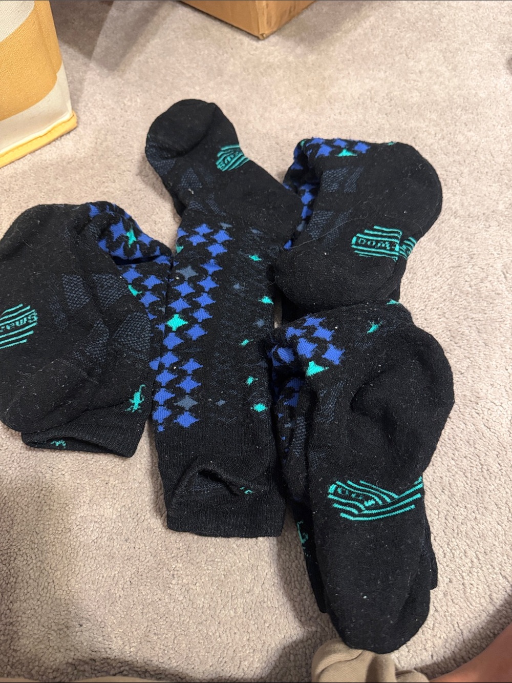 Smartwool Black No-Show Socks with Blue & Teal Accents